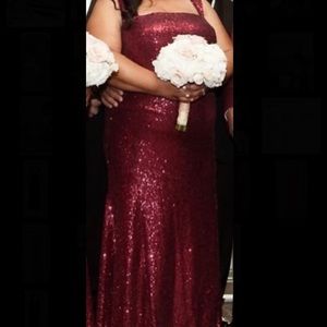 Burgundy Sequin Theia Bridesmaids Gown